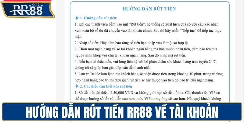 Hướng dẫn quy trình rút tiền RR88 về tài khoản